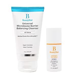 BeautyStat Skincare Basics Set Includes Universal Microbiome Barrier Balancing Cleanser (5 oz) & Universal C Skin Refiner Vitamin C Serum for Face, 20% Pure L-Ascorbic Acid (1 oz) - For All Skin Types