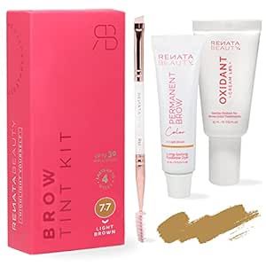 Renata Beauty Lash and Brow Tint Kit – Eyelash & Eyebrow Tint Set – Dye Kit with Color Tint, Cream Developer and Styling Brush – Long-Lasting Effect Up to 4 Weeks – 30 Applications [Light Brown]