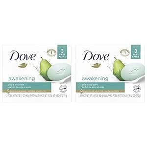 Dove Beauty Bar Gentle Skin Cleanser Moisturizing For Gentle Soft Skin Care Awakening More Moisturizing Than Bar Soap 3.17oz 3 Bars (Pack of 2)