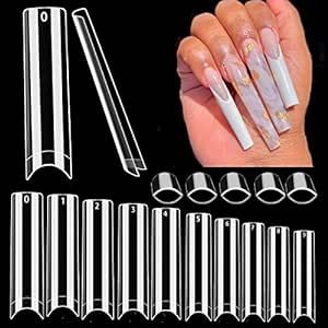 XXL No C Curve Square Nail Tips for Acrylic Nails- WOWITIS 500 Pcs 2XL Extra Long Square Flat Fake Nail Tips Clear Half Cover French Nail Tips Tapered Square Nail Tips for Women Girl with Bag