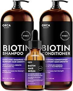 Orca Beauty Biotin Hair Set - Biotin Shampoo and Conditioner Biotin Hair Serum 2oz Bundle for Thinning Hair and Hair Loss Hair Thickening