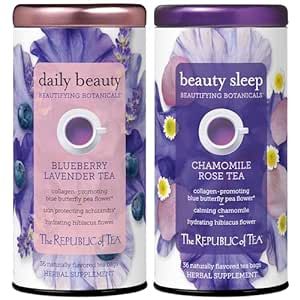The Republic of Tea – Beautifying Botanicals - Daily Beauty and Beauty Sleep Herbal Tea Bundle – 36 Count Tea Bags Each