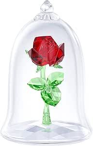 SWAROVSKI Beauty and the Beast Enchanted Rose, Red and Green Swarovski Crystal with Clear Base and Mouth-Blown Glass Bell Jar, Part of the Swarovski Beauty and the Beast Collection