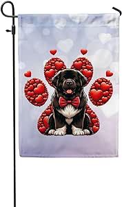 Love Newfoundland Dog Paws for Valentines Day Garden Flag Canvas 12x18 Inches Newfie Dog Lover Gifts Idea Merch Outdoor Decoration - 001