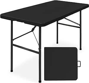 Best Choice Products 4ft Plastic Folding Table, Indoor Outdoor Heavy Duty Portable w/Handle, Lock for Picnic, Party, Camping - Black