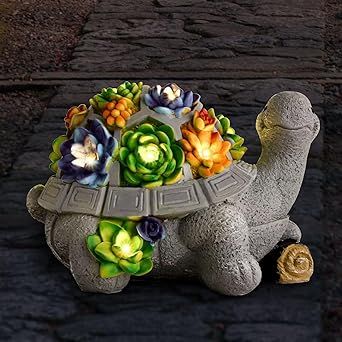 BILOLLY Gifts for Women, Solar Lights for Outside Garden with Succulent and 8 LED Lights and Stump, Lawn Decor Tortoise Statue for Garden, Balcony, Home Decor, Unique Housewarming Gifts for Mom Wife