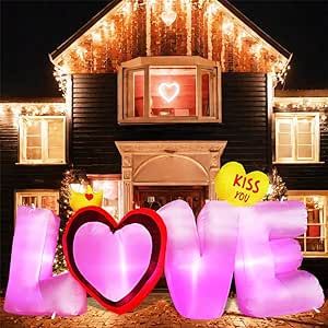 9FT Long Valentines Day Lighted Inflatable Love Letters, Heart Shape Love Kiss You Blow Up with Build-in LED Lights for Outdoor Party Yard Decoration Romantic Sweet Valentines Gift for Couples