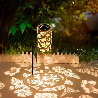 Butterfly Solar Gardening Gifts Lanterns Decorative Outdoor, Flower Pattern Solar Hanging Lights Waterproof, Garden Decor Gifts for Women Mom Grandma, Yard Gifts for Patio, Pathway, Landscape