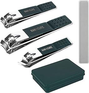 Nail Clippers for Men and Women: 4-Piece Set of Premium Toenail & Fingernail Clippers, High-Precision Nail Cutter, and Nail File, Cortauñas – in Classic Black