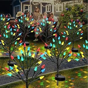 Christmas Outside Decorations Solar Garden Lights Outdoor-2PACK 40LED Multicolor C6 Strawberry Tree Lights with Christmas Party & Gifts Decor,Solar Christmas Candy Lights for Home Holiday Decor