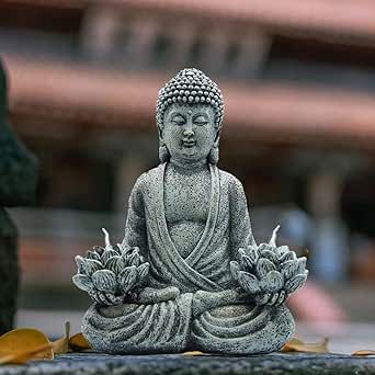 REYISO Meditating Buddha Statue for Home Decor and Garden Decor - Zen Garden Statues with Solar Lotus Lights, Buddha Decor Outdoor Statues Yoga Meditation Gifts Ideas for Women, Mom