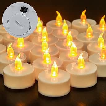 VETOUR Tea Lights Candles - Realistic LED Flickering Operated Tea Lights Steady Battery Tealights Long Lasting Electric Fake Candles in Yellow 24pcs Decoration for Party and Gifts Ideas(New Version)