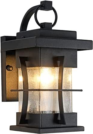 Delicavy Outdoor Wall Lanterns Small IP65 Waterproof Outdoor Wall Sconce Black Metal with Clear Seeded Glass Exterior Light fixtures Outside Wall Mount for Garage Driveway Patio Porch Lighting, Black