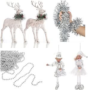 SANNO Reindeer Christmas Decoration Deers Christmas Posable Elf Christmas Tree Beads Garland Chain Bead Christmas Tinsel Garland