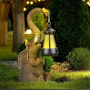MEKOLIFE Solar Elephant Statues Lights, Grey Elephant Gifts for Women, Lucky Cute Statues Landscape Lights Waterproof for Home Decorations & Outdoor Garden Decor