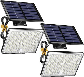SUPERDANNY Solar Outside Lights with 113 Bright LEDs 9000K, Motion Sensor Outdoor Flood Lights Dusk to Dawn with 16ft Cable IP65 Waterproof, Security Light for Garden Barn Porch 2 Pack