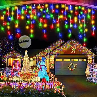 640 LED 8 Mode 66ft Outdoor Christmas Lights with 120 Drops - Plug-in Timer and Memory Function for Holiday Decor