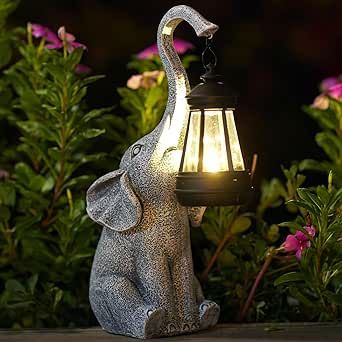 Fashionoda Elephant Statue with Solar Lantern - Perfect Gifts for Women, Mom or Birthday, Beautifully Crafted Elephant Lamp Outdoor Statues, Garden Decor Made Easy (Elephant)