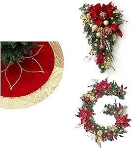 Valery Madelyn Christmas Decoration Bundle （3 Items） |24 Inch Christmas Teardrop, 48 inch Christmas Tree Skirt and 6 feet Christmas Garland for Christmas Holiday Party Decoration