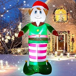 8 Foot Christmas Inflatable Green Elf with LED Lights Decoration, Idea Cute Blow up Indoor Outdoor Decoration-WM-17,Giant Christmas Elves Holiday Display Addition for Outdoor Yard
