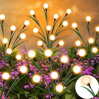 ONTROAD Solar Garden Lights, New Upgraded Leaf Design 20 LED Solar Firefly Lights, Solar Garden Lights Outdoor Waterproof, Firefly Lights Solar Outdoor Decorations for Patio Yard, Warm White (2 Pack)