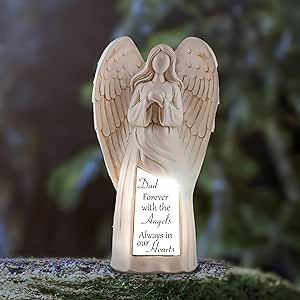 Garden Angel Memorial Decoration Solar - Bereavement Gifts Ideas for Loss of Father - In Loving Memory Ornament Dad - Garden Praying Angel Figurines for Loss of Loved Ones - Light Up Angel Statue