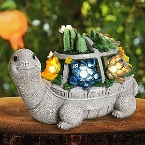 Turtle Gift Solar Garden Outdoor Statues Women Gift Mom Birthday Gift Turtle Succulent with 7 LED Lights - Lawn Decor Tortoise Statue for Patio, Balcony, Yard Ornament - Housewarming Gifts