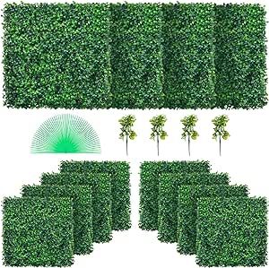 VEVOR 12PCS 20x20inch Grass Wall Panels, Boxwood Hedge Wall Panels, Artificial Grass Backdrop Wall 1.6", Privacy Hedge Screen UV Protected for Outdoor Indoor Garden Fence Backyard
