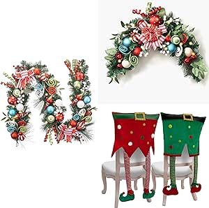 Valery Madelyn Christmas Decoration Bundle （3 Items） | 6 feet Christmas Garland,48 Inch Christmas Chair Covers and 24 Inch Christmas Swag for Christmas Holiday Party Decoration